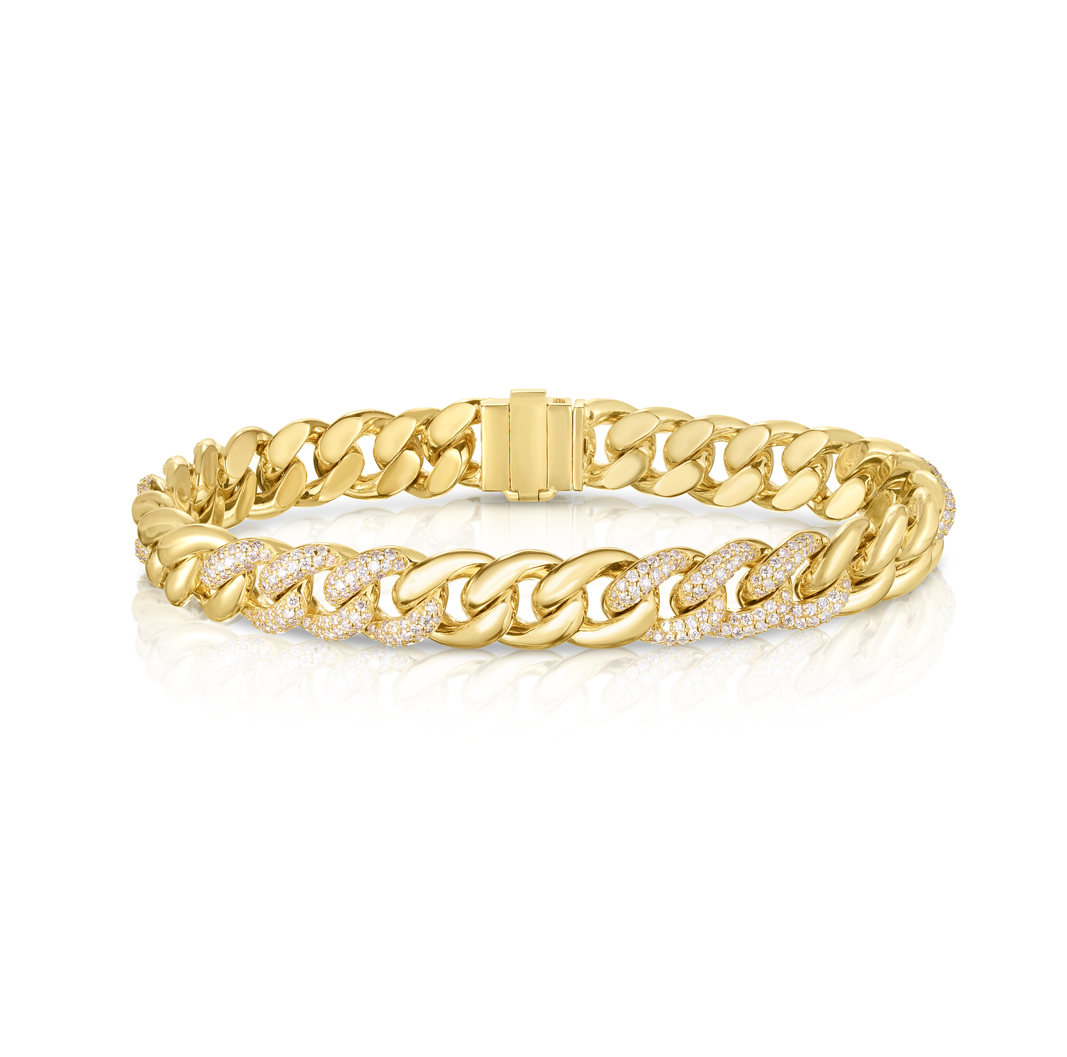 14K Yellow Gold Diamond Link Men's Bracelet